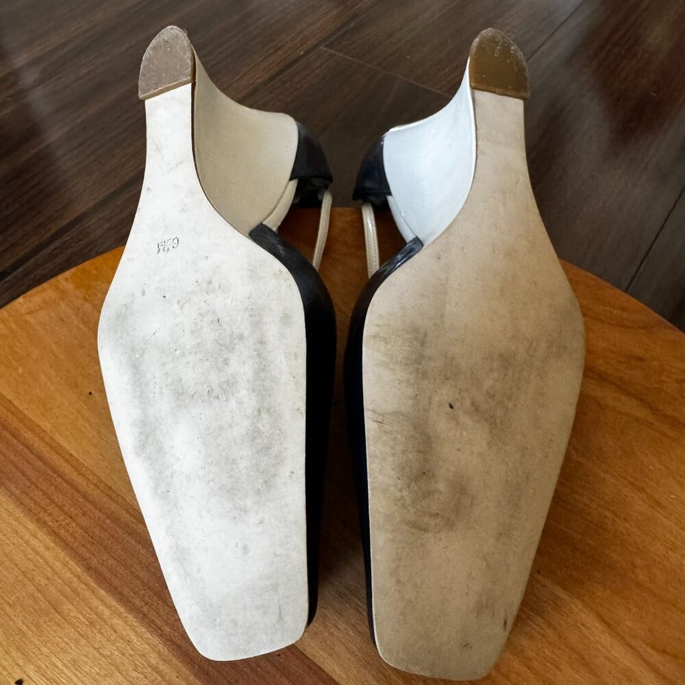 Strappy Blue & Cream Leather Wedge Heels -- Women’s 6.5 -- Nautical Preppy - Picture 8 of 10